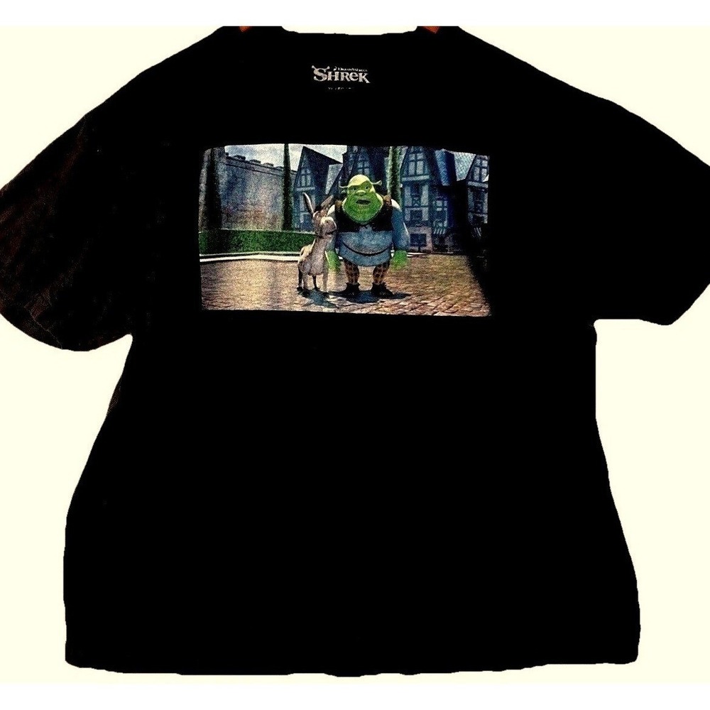 DreamWorks Shrek T-Shirt Mens Size XL Black Graphic Tee Donkey Movie Promo